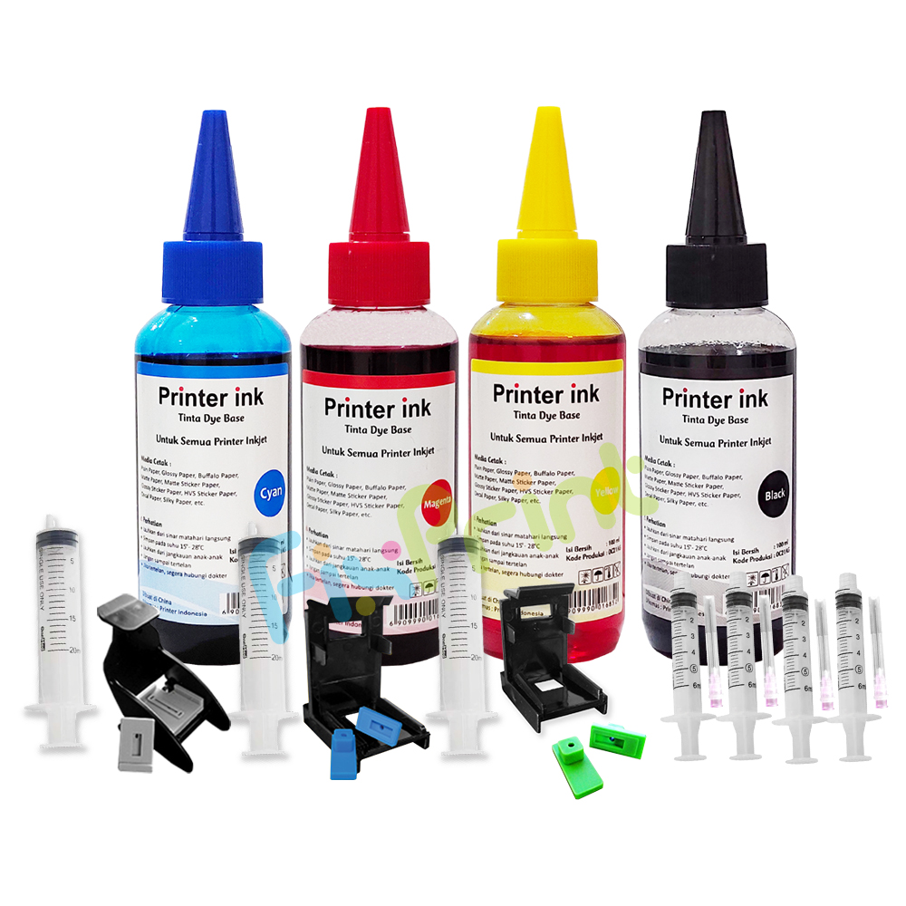 Paket Infus Lengkap Refill Kit Printer Inkjet 680 810 740 Tinta Cmyk 100ml Spuid 5cc 4pcs 5415